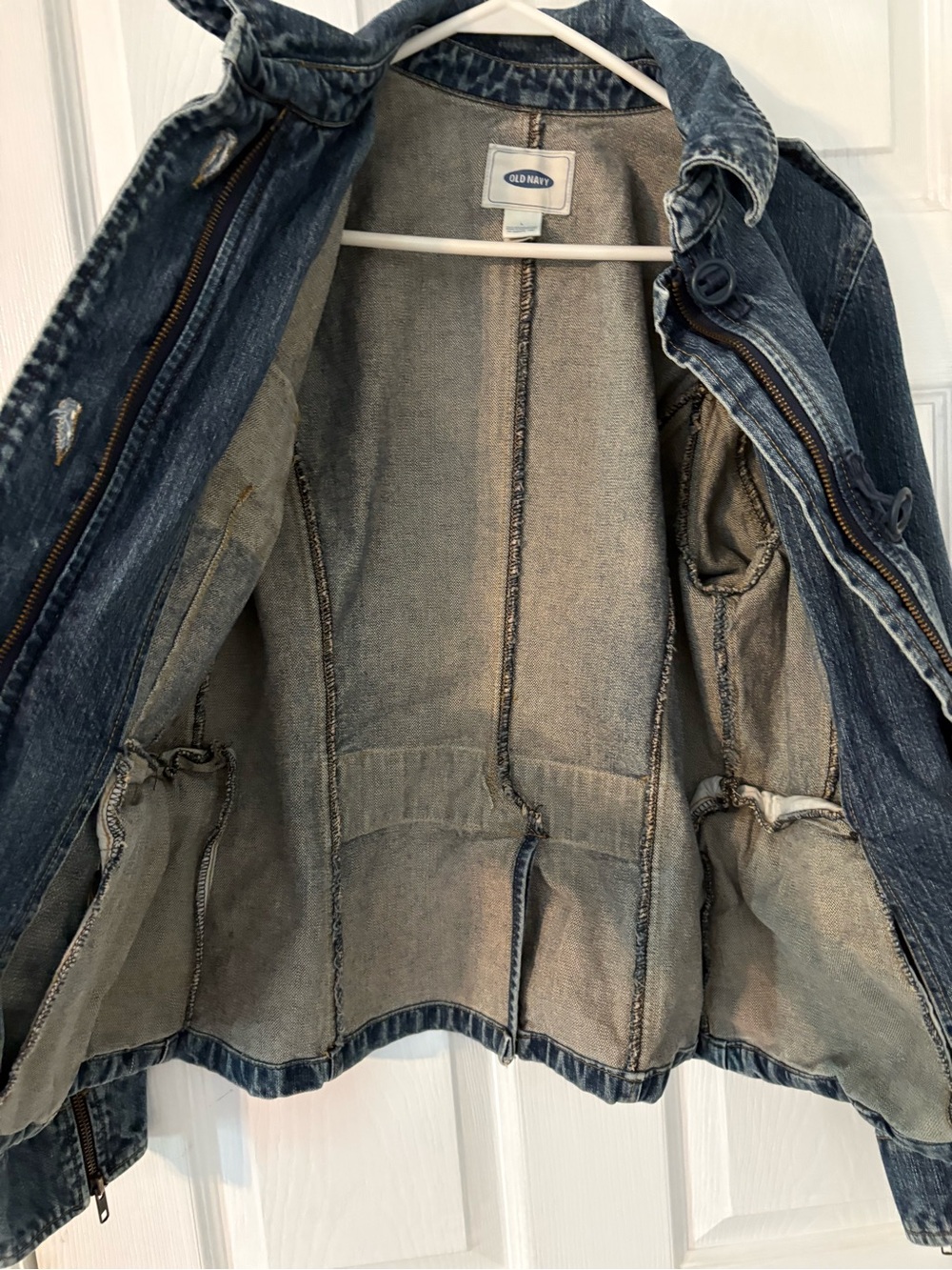Old Navy Denim Utility Jacket Cargo Pocket Zip Front Blue Large - Picture 2 of 12